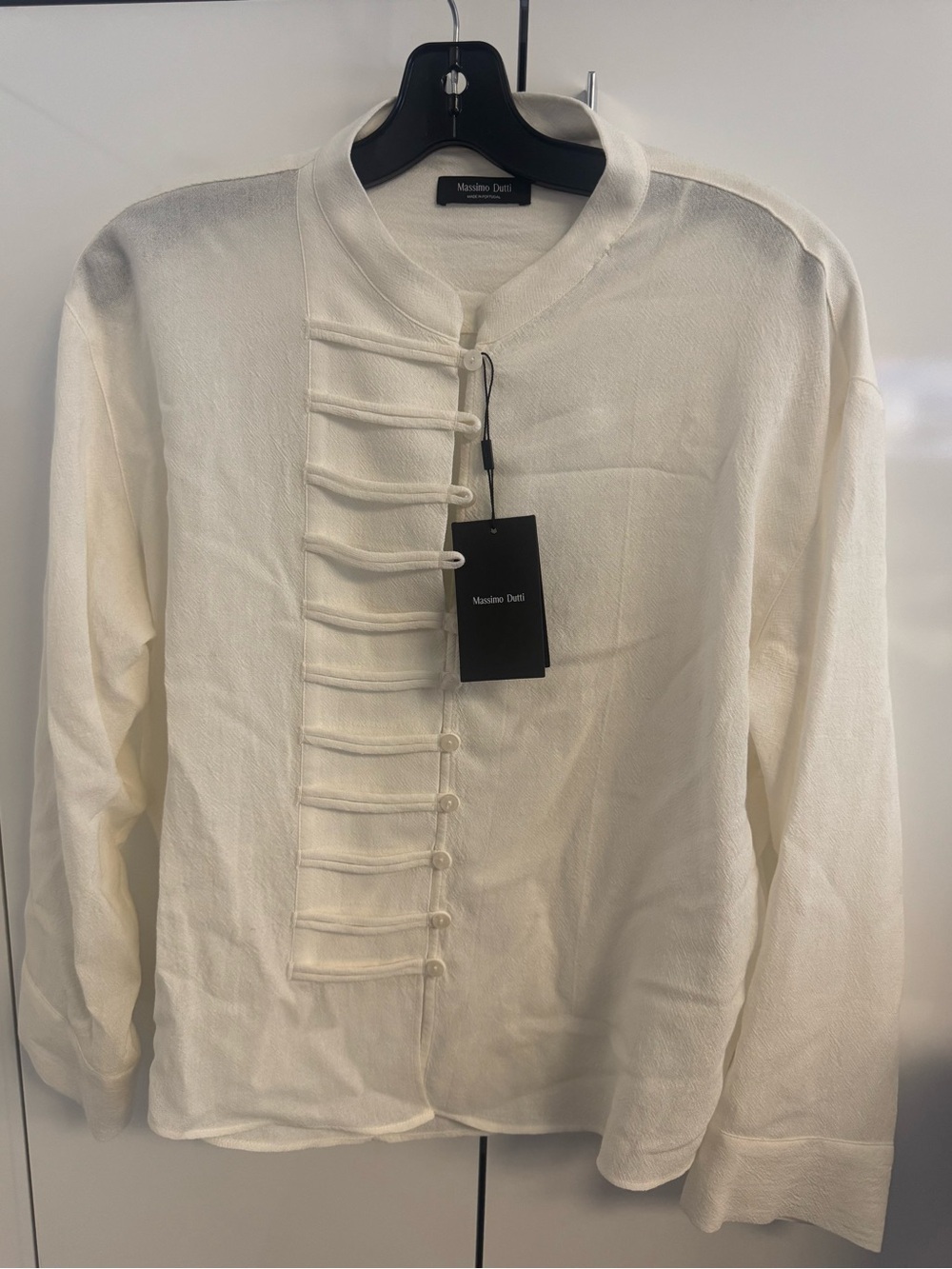 Massimo Dutti Cream Button-Loop Mandarin Collar Blouse
